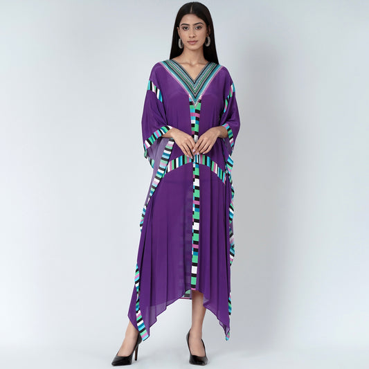 Purple Geometric Mid Length Kaftan