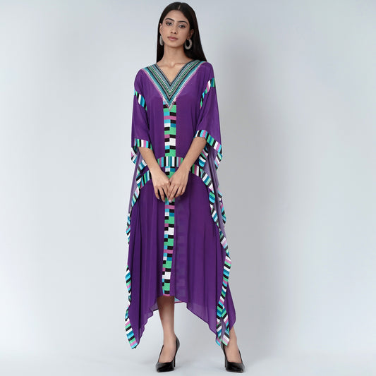 Purple Geometric Mid Length Kaftan