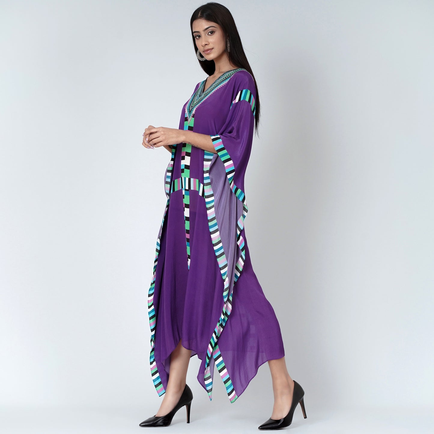 Purple Geometric Mid Length Kaftan