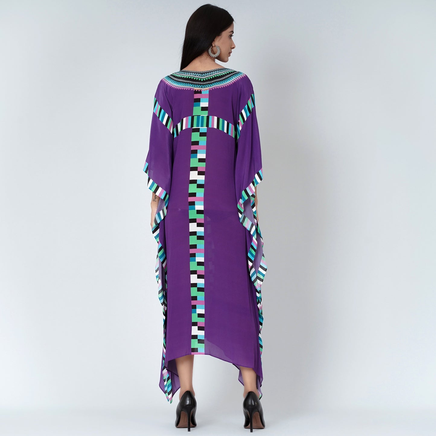 Purple Geometric Mid Length Kaftan