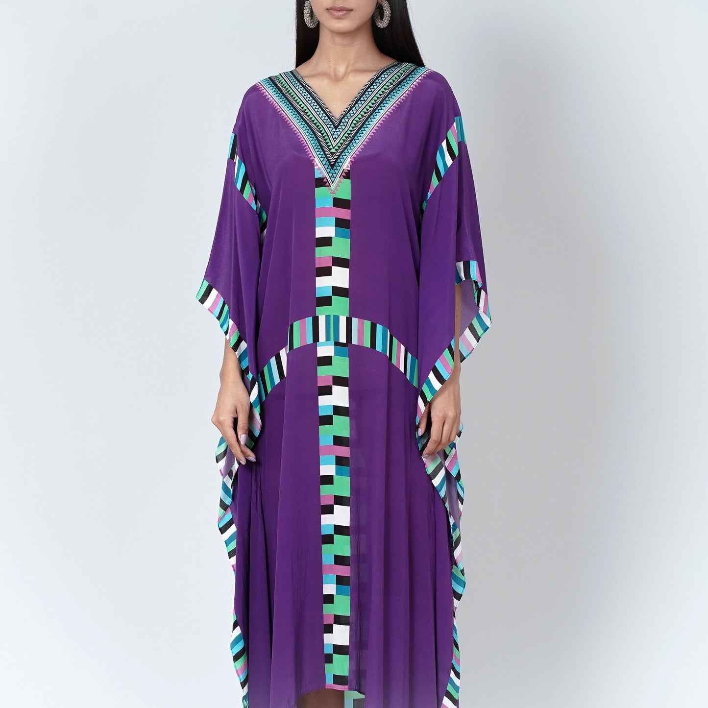Purple Geometric Mid Length Kaftan