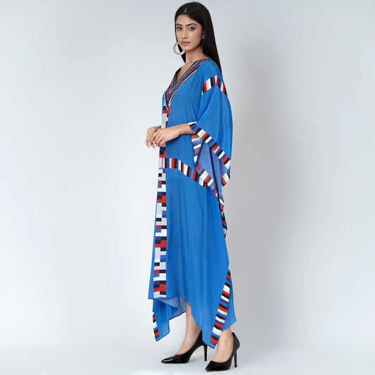Royal Blue Geometric Mid Length Kaftan