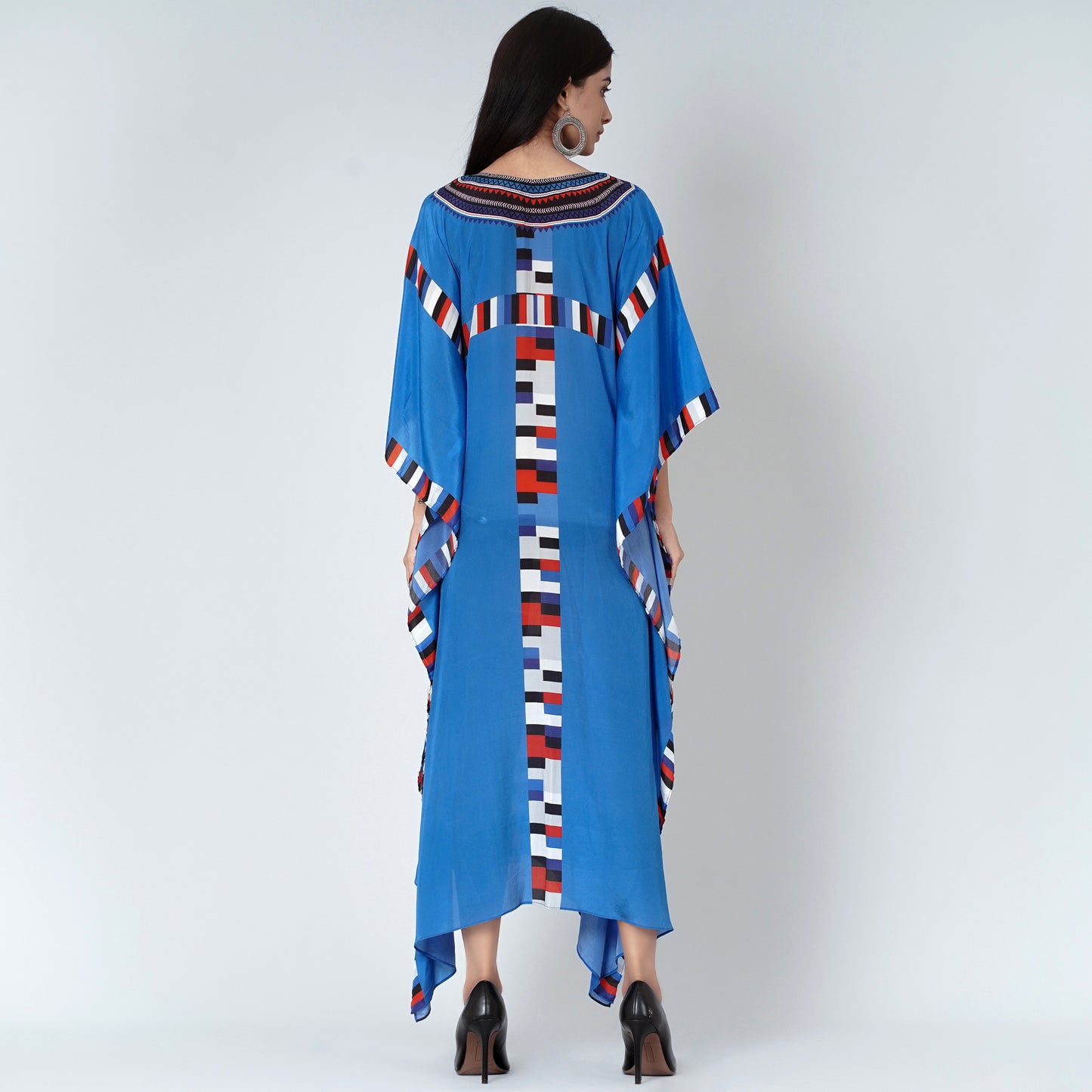 Royal Blue Geometric Mid Length Kaftan