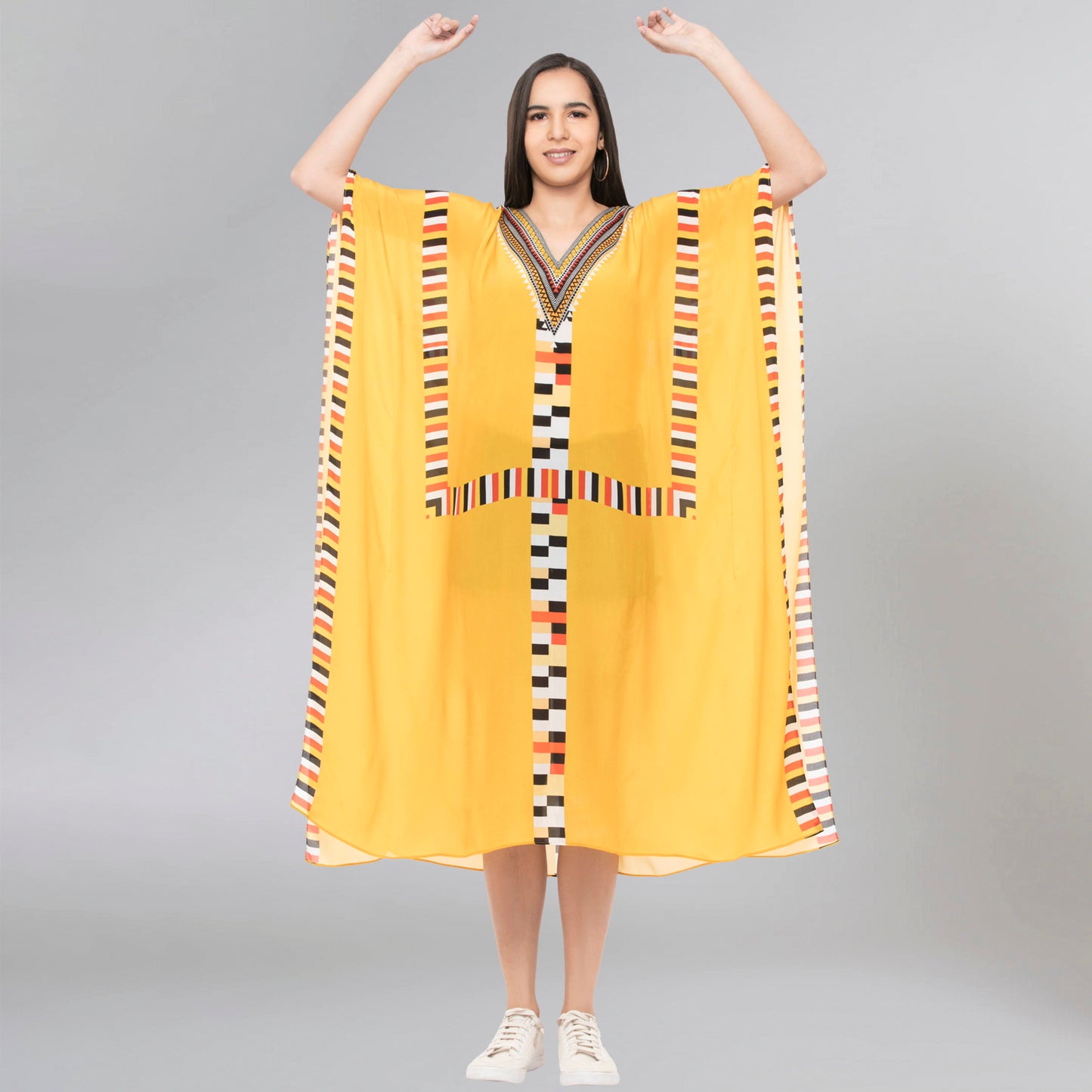 Yellow Geometric Mid Length Kaftan