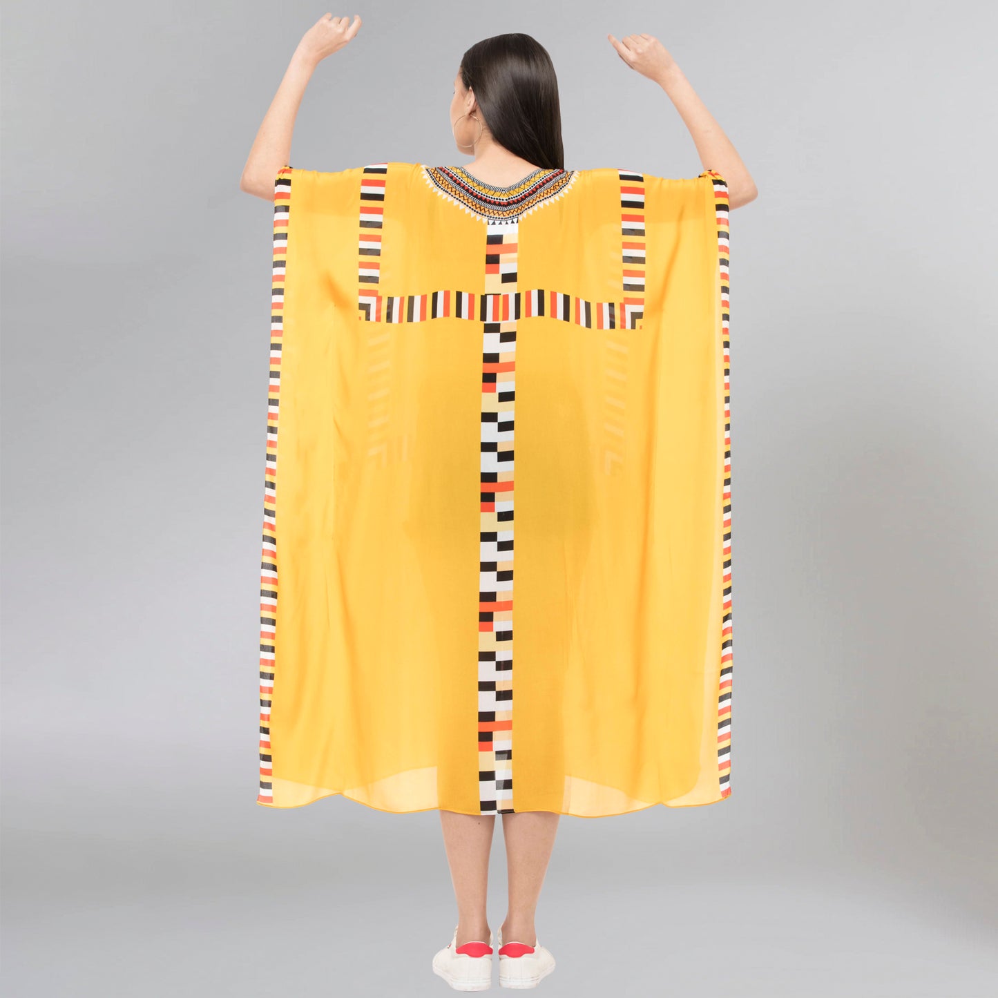 Yellow Geometric Mid Length Kaftan