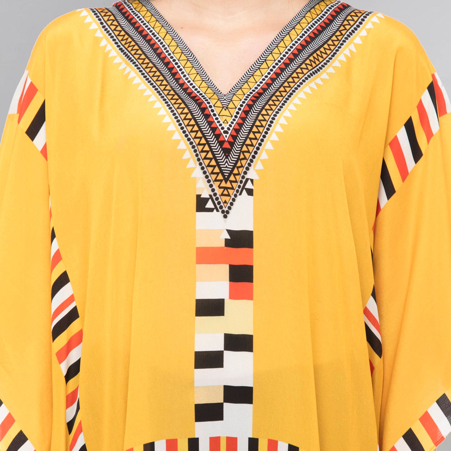 Yellow Geometric Mid Length Kaftan