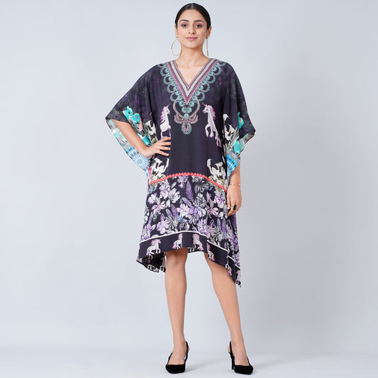 Black Silk Mid Length Kaftan