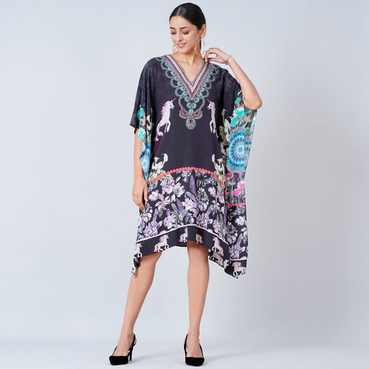 Black Silk Mid Length Kaftan