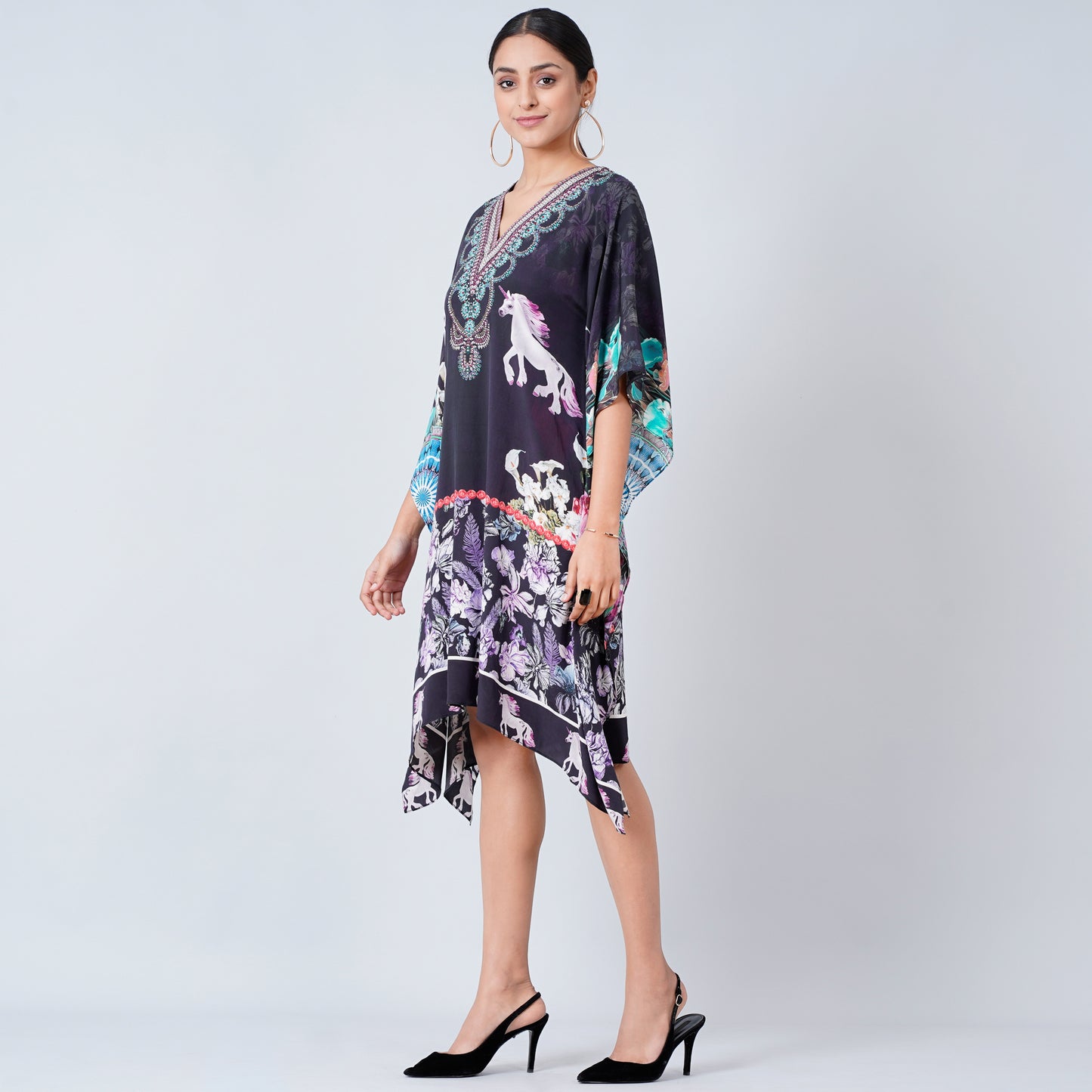 Black Silk Mid Length Kaftan