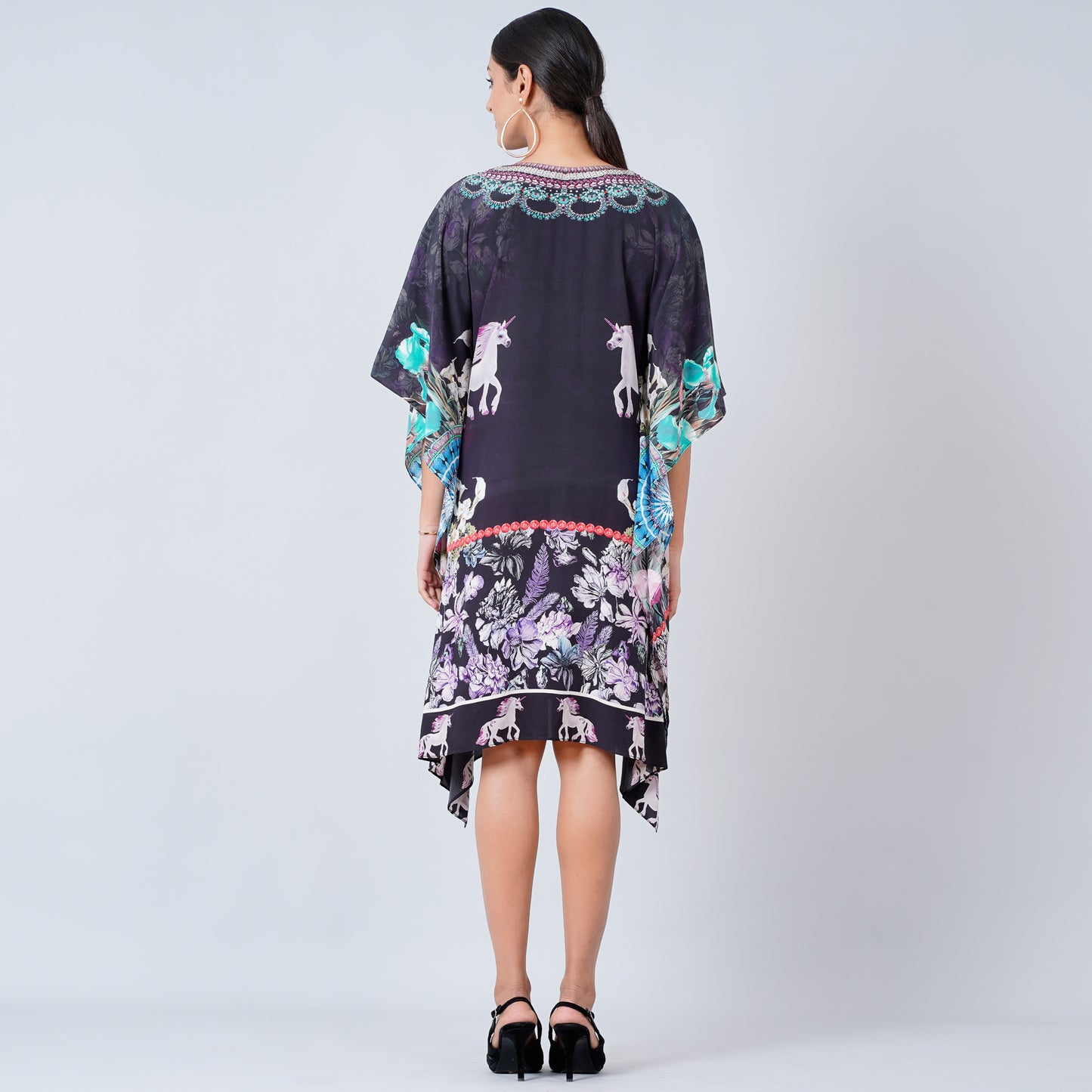 Black Silk Mid Length Kaftan