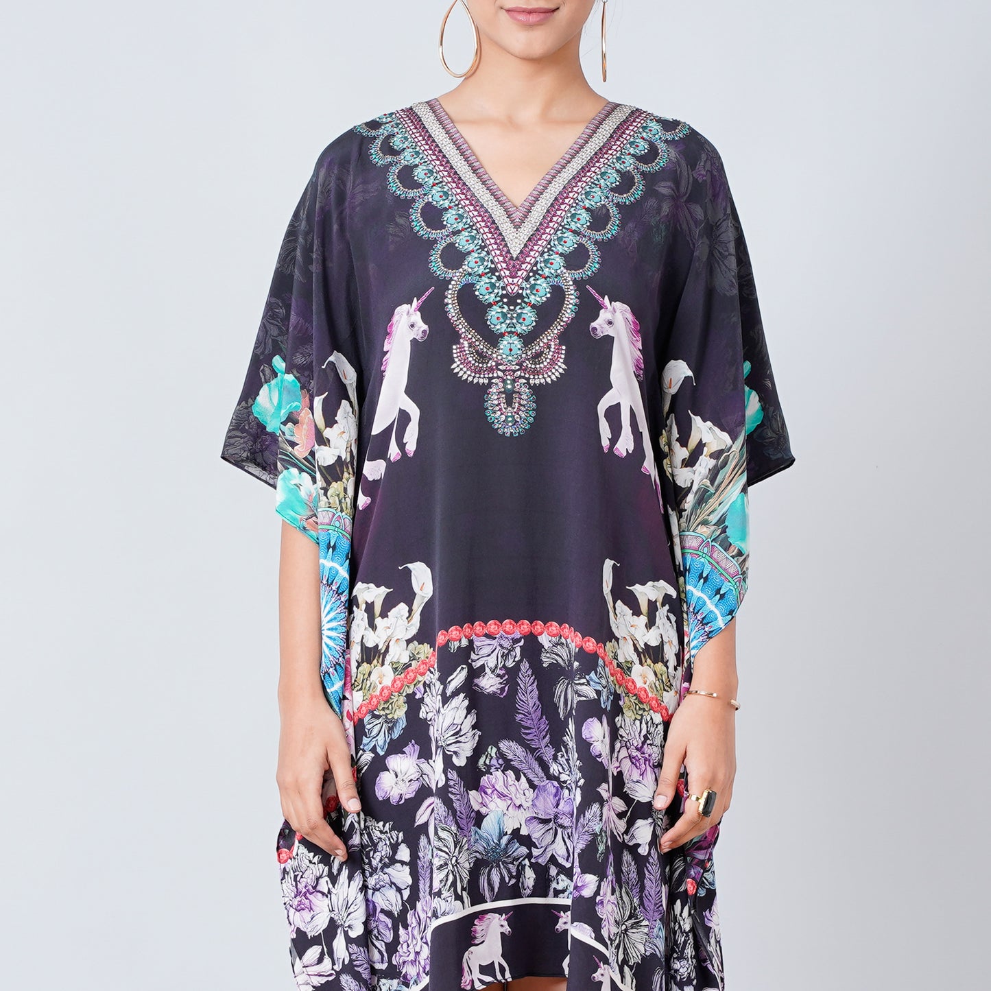 Black Silk Mid Length Kaftan