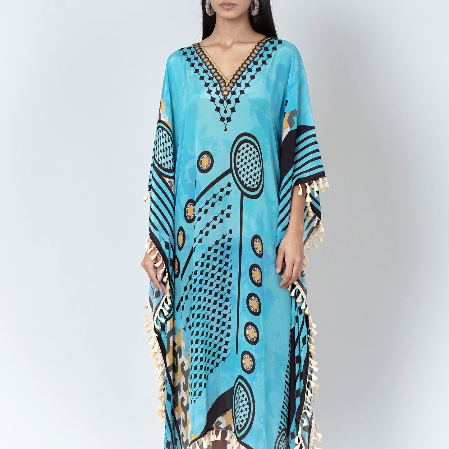 Blue Aztec Mid Length Kaftan