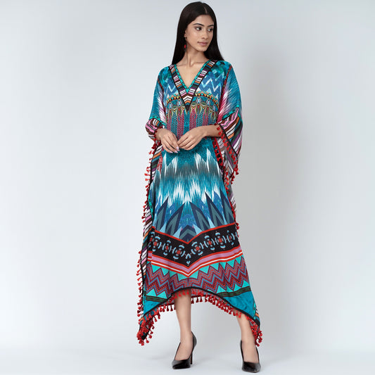 Multicolour Abstract Mid Length Kaftan