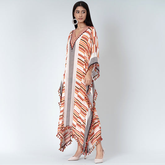 Orange Stripe Mid Length Kaftan