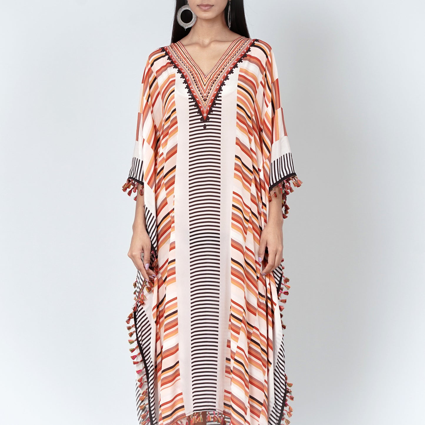 Orange Stripe Mid Length Kaftan