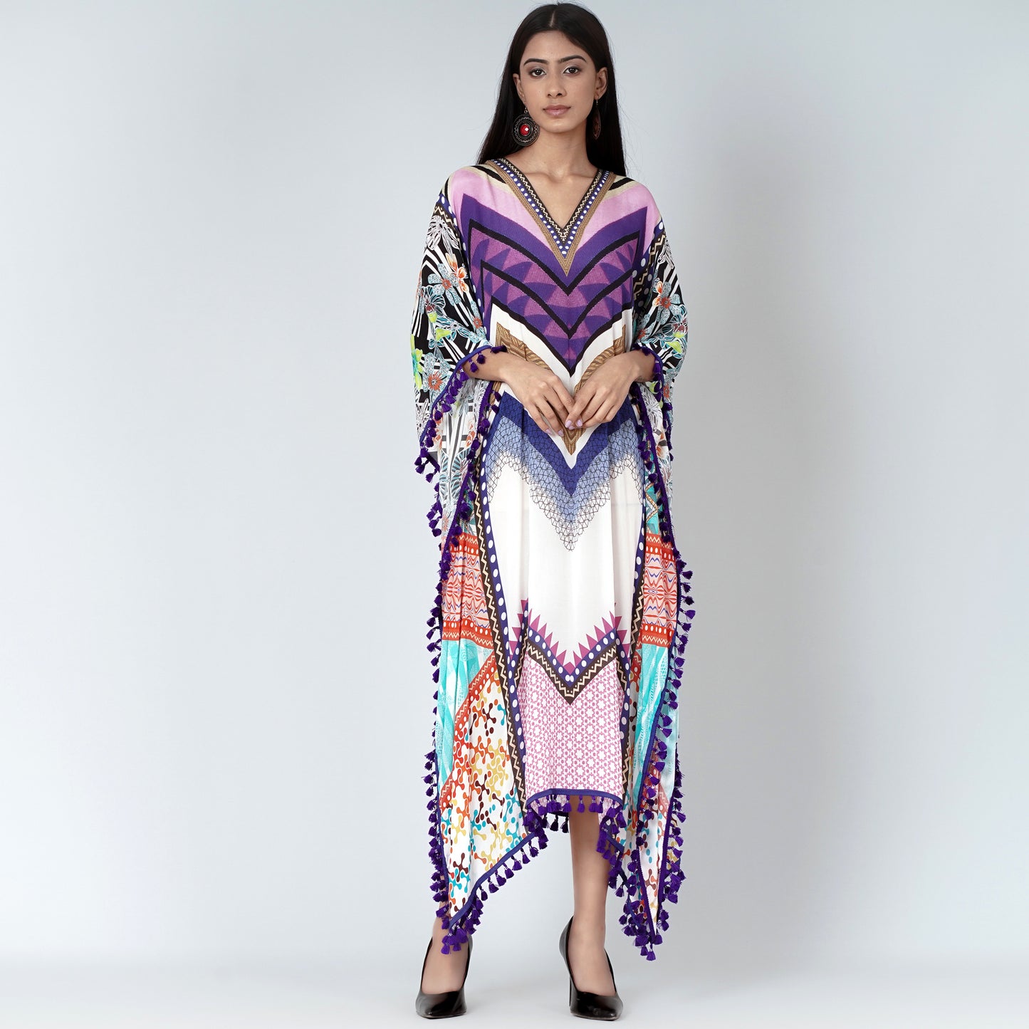 Purple and Pink Chevron Mid Length Kaftan