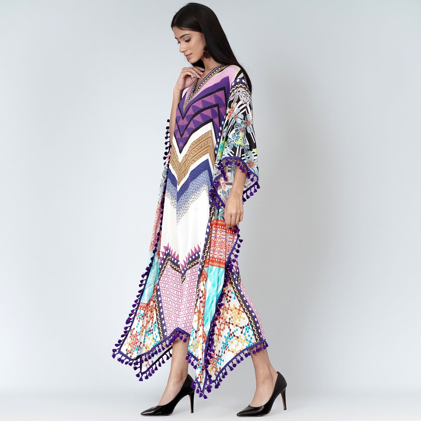 Purple and Pink Chevron Mid Length Kaftan