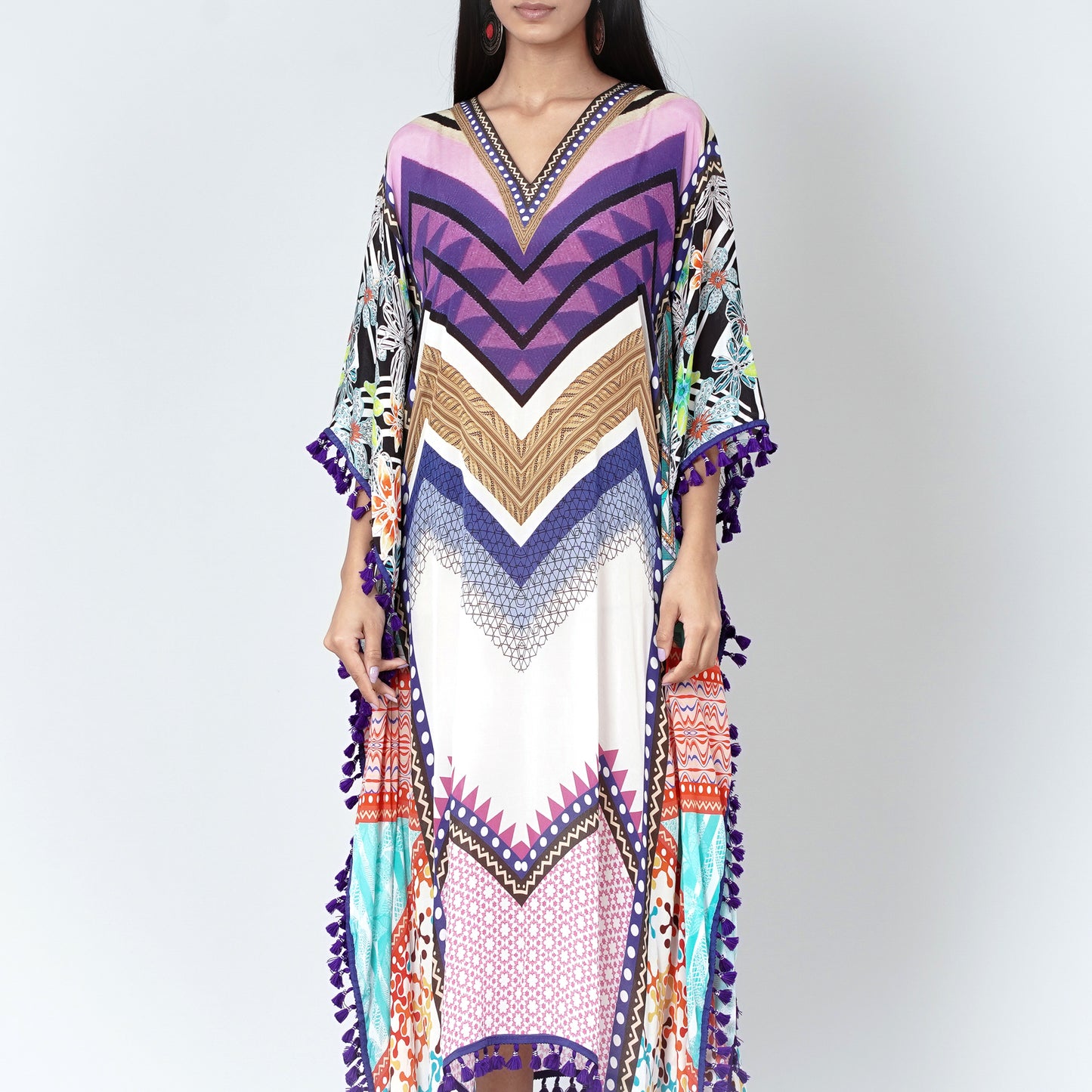 Purple and Pink Chevron Mid Length Kaftan
