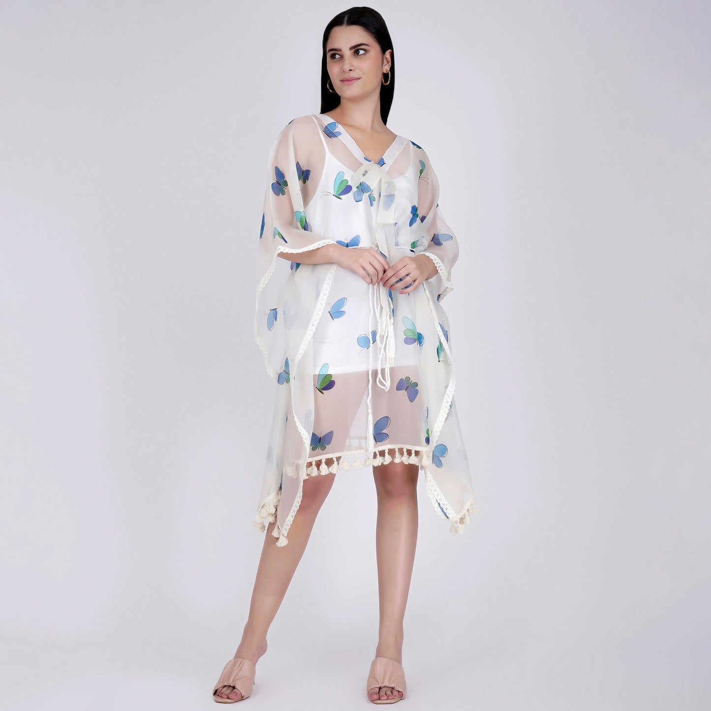 Aqua Butterfly Mid Length Kaftan