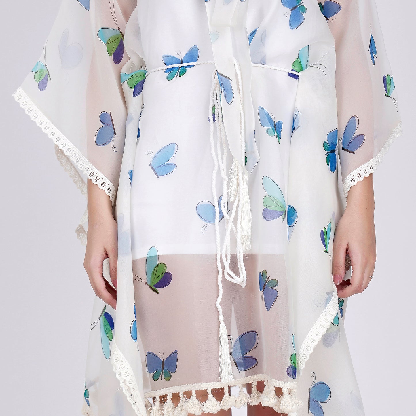 Aqua Butterfly Mid Length Kaftan