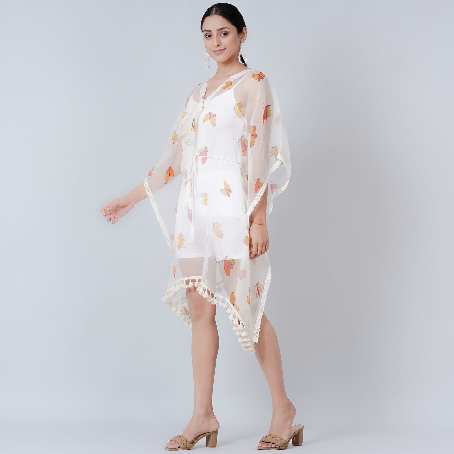 Mustard and Brown Butterfly Mid Length Kaftan