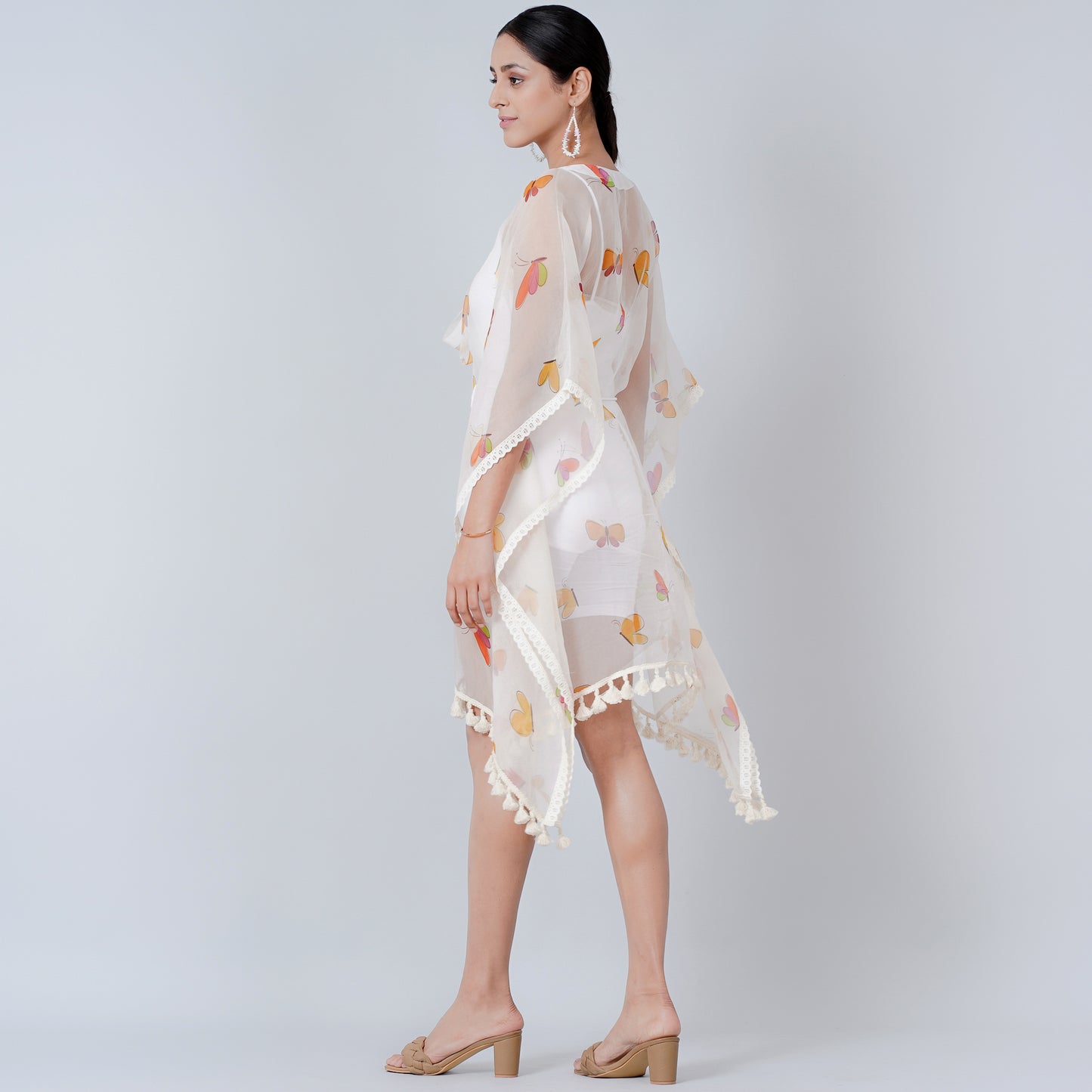 Mustard and Brown Butterfly Mid Length Kaftan