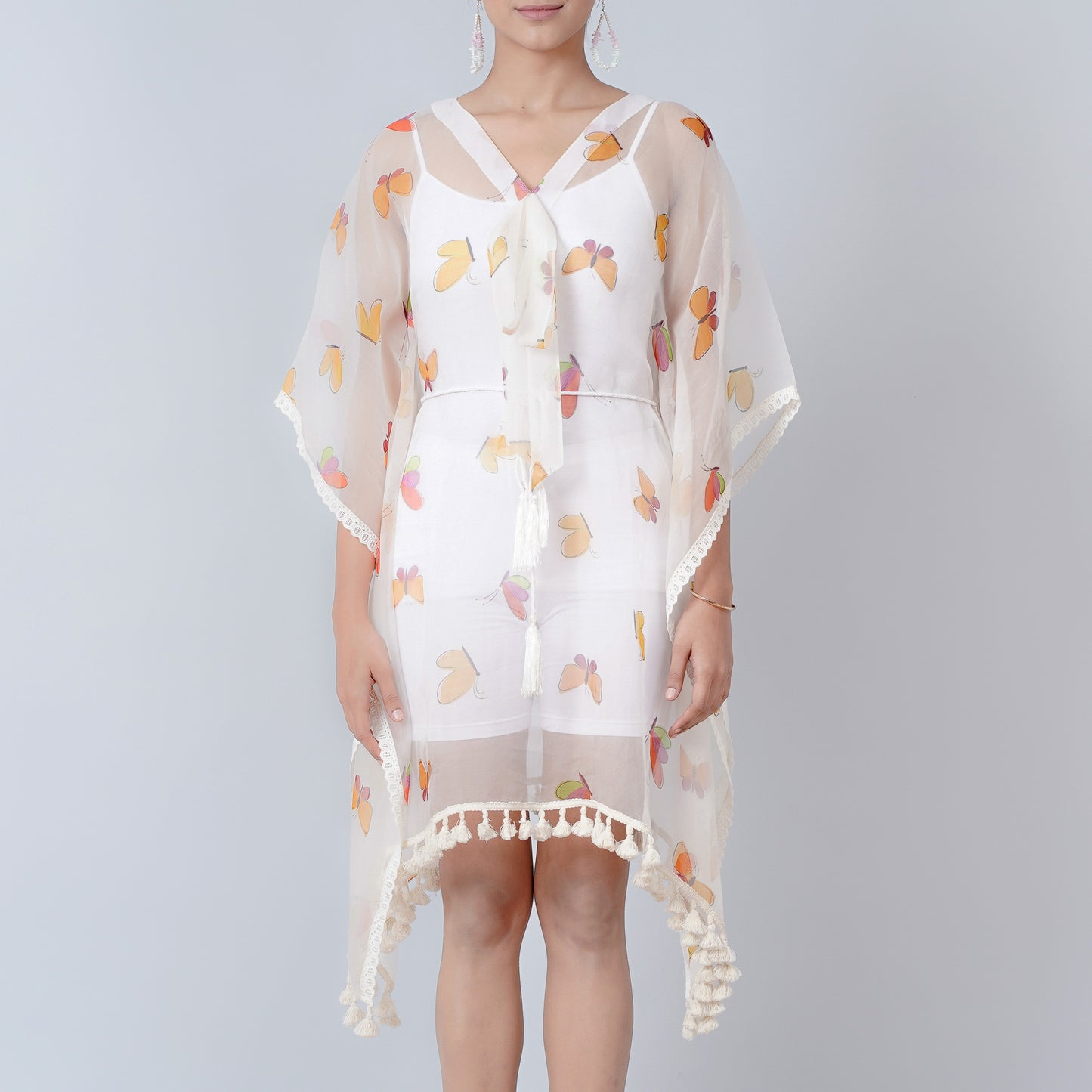 Mustard and Brown Butterfly Mid Length Kaftan