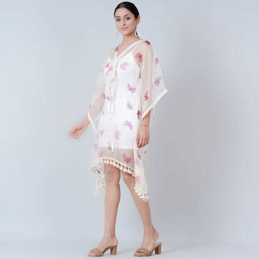 Pink and Purple Butterfly Mid Length Kaftan