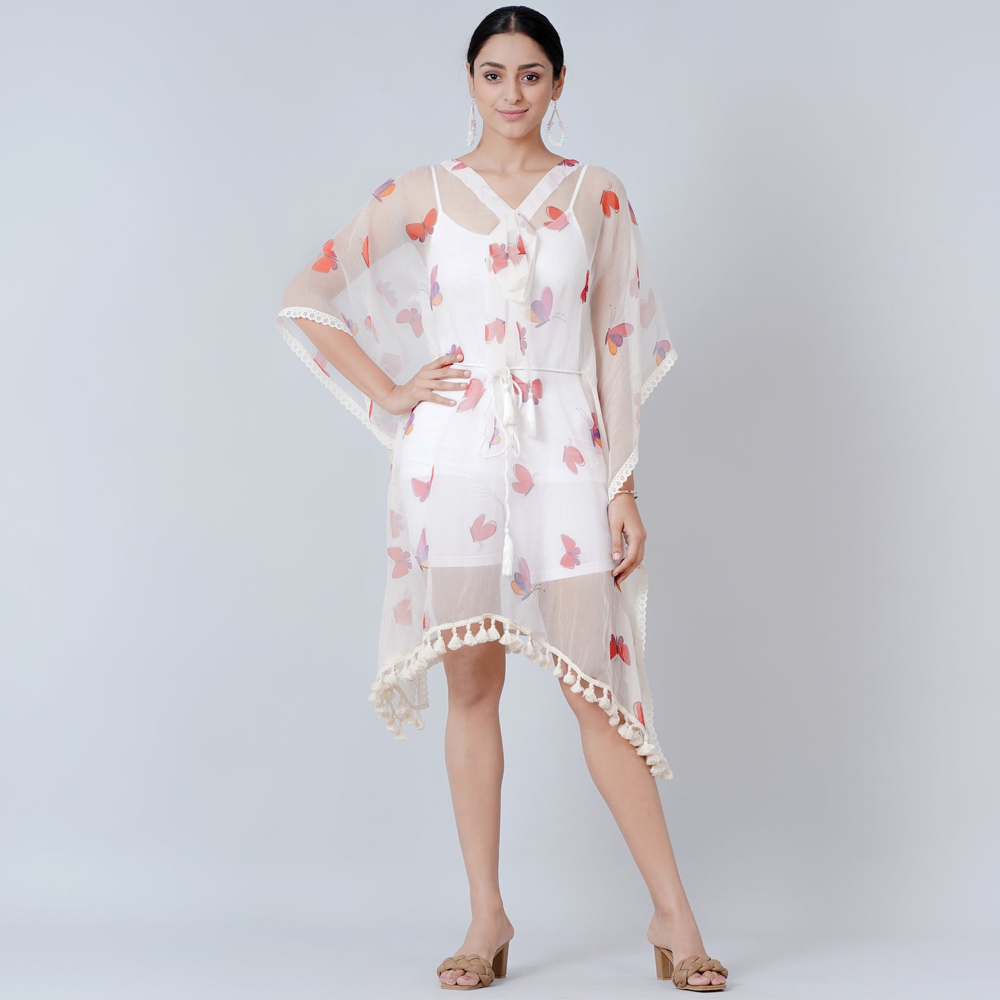 Red and Purple Butterfly Mid Length Kaftan