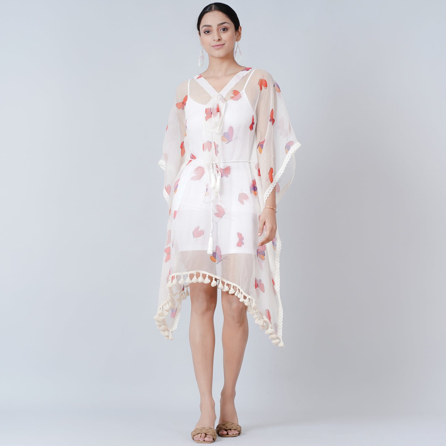 Red and Purple Butterfly Mid Length Kaftan