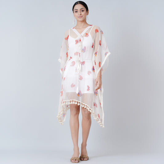 Red and Purple Butterfly Mid Length Kaftan