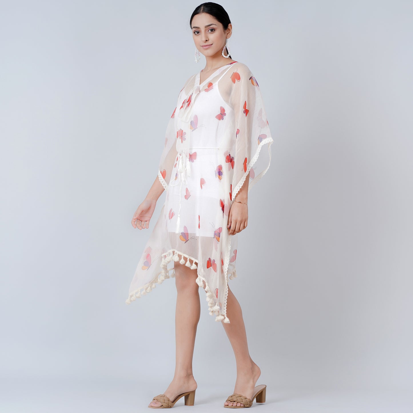 Red and Purple Butterfly Mid Length Kaftan