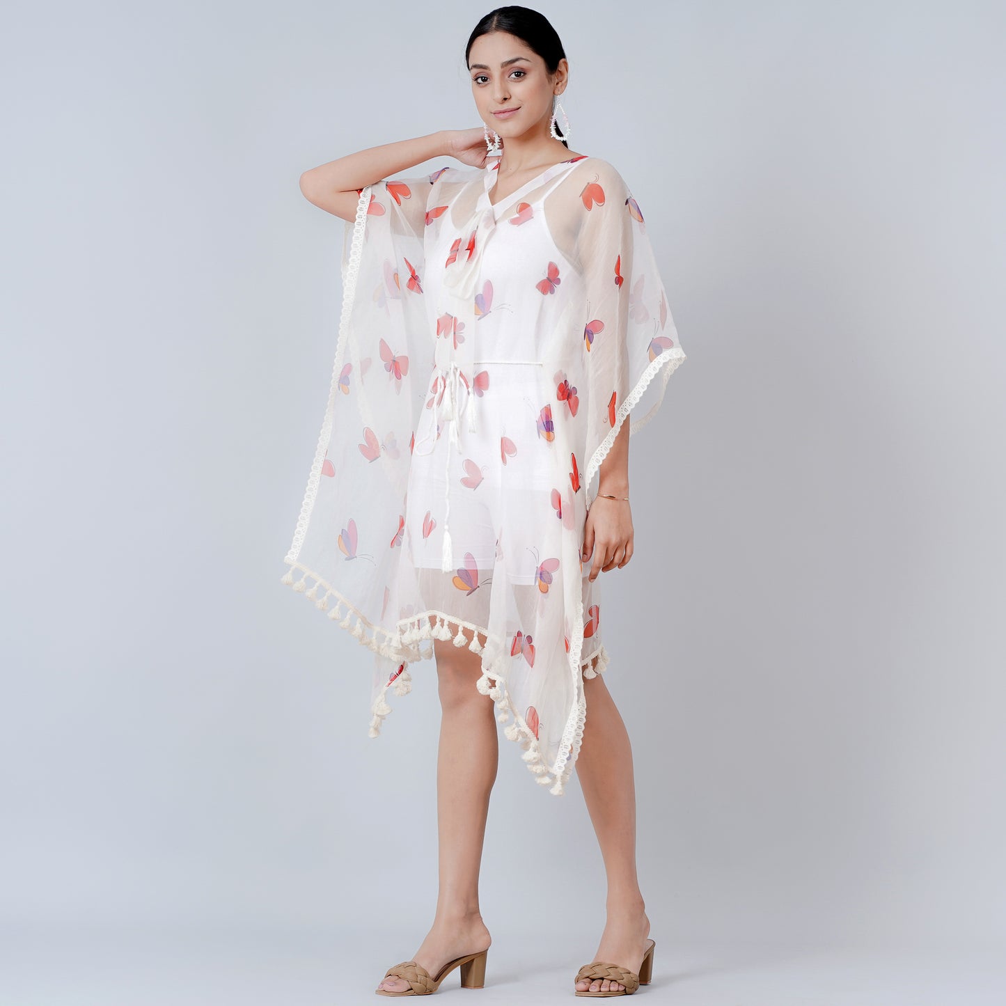 Red and Purple Butterfly Mid Length Kaftan