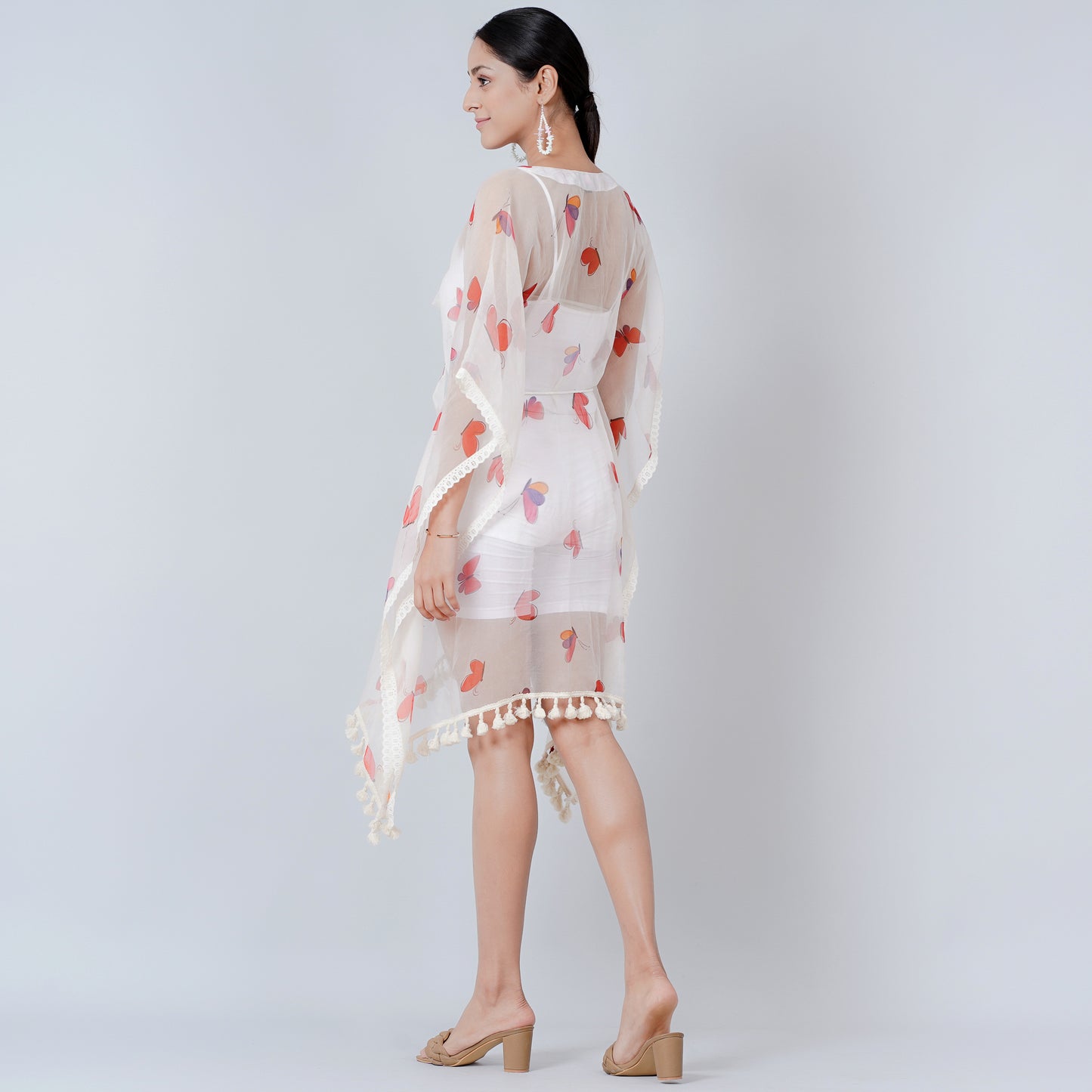 Red and Purple Butterfly Mid Length Kaftan