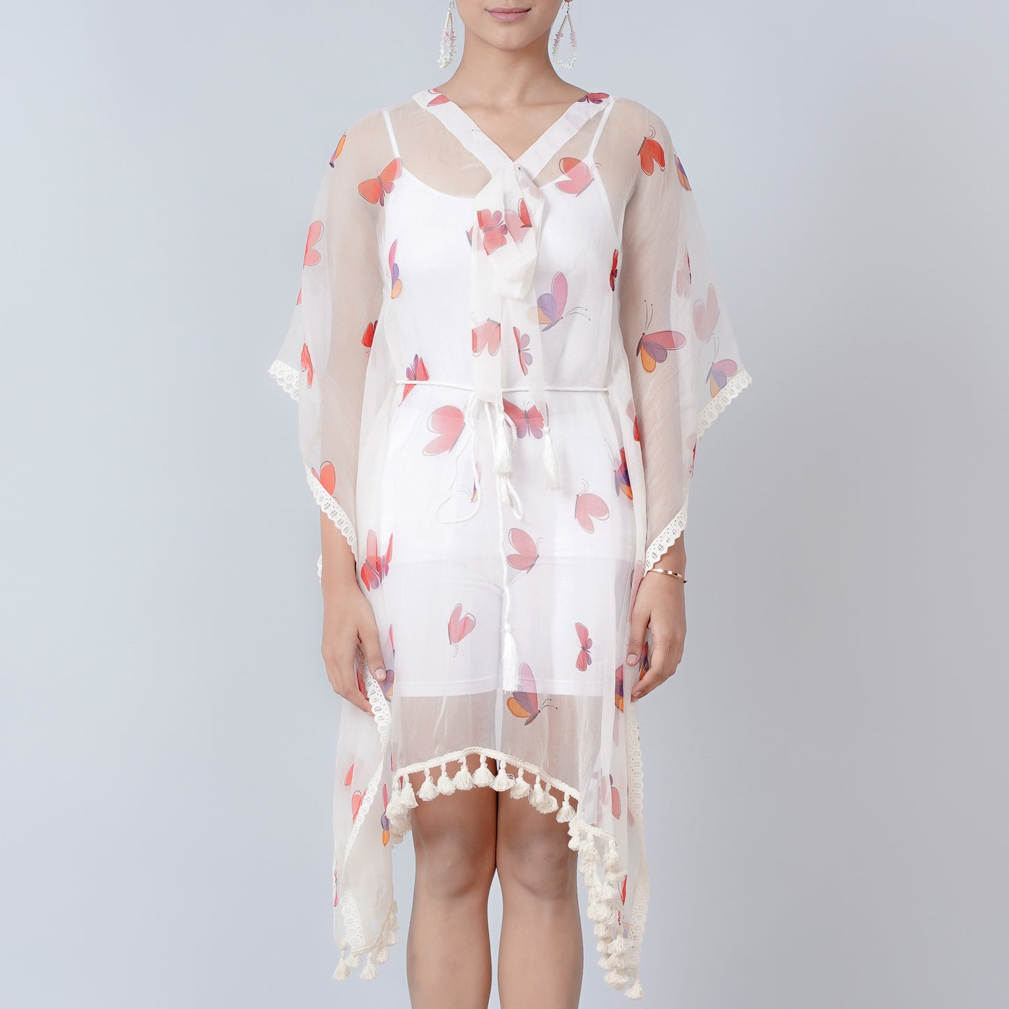 Red and Purple Butterfly Mid Length Kaftan