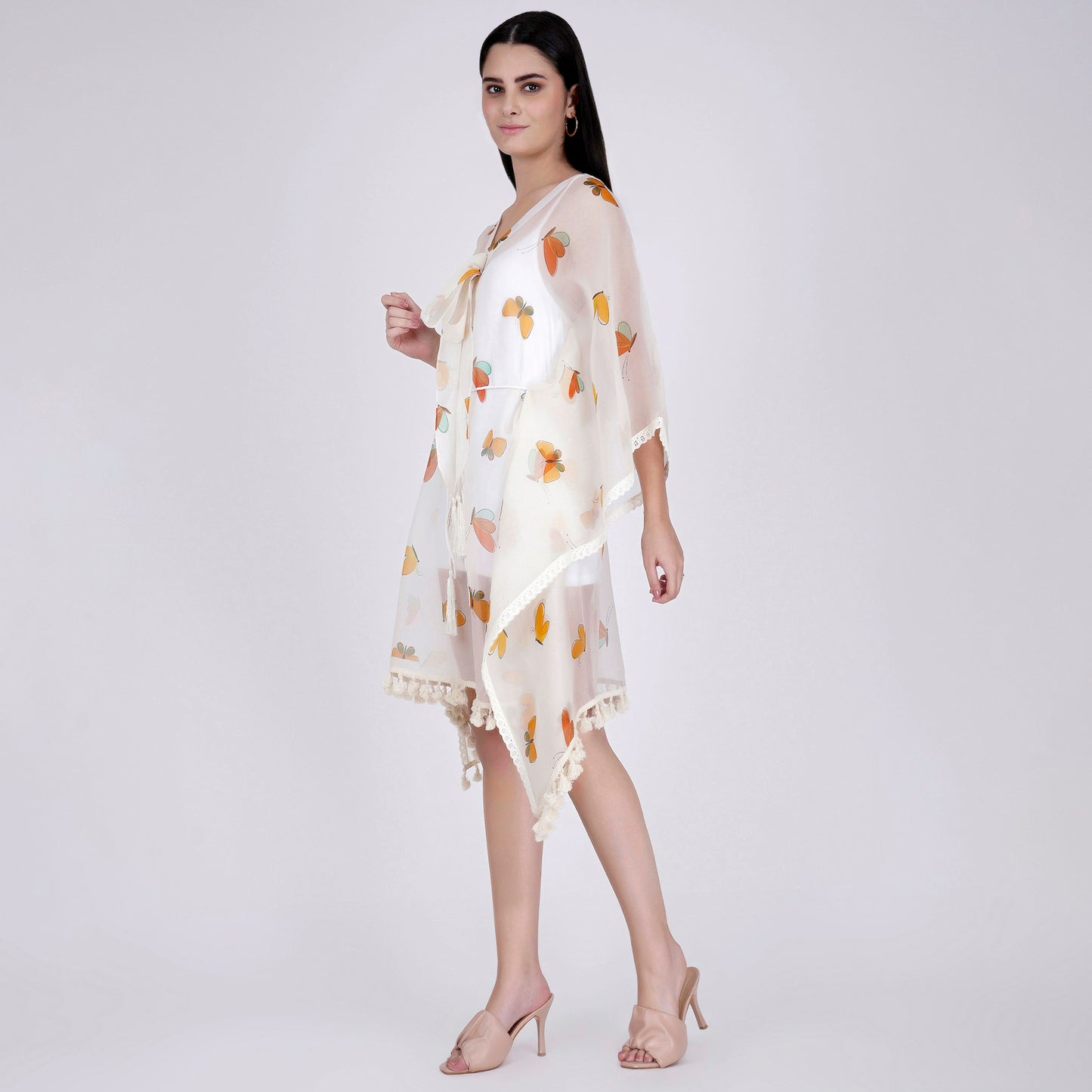 Yellow and Green Butterfly Mid Length Kaftan