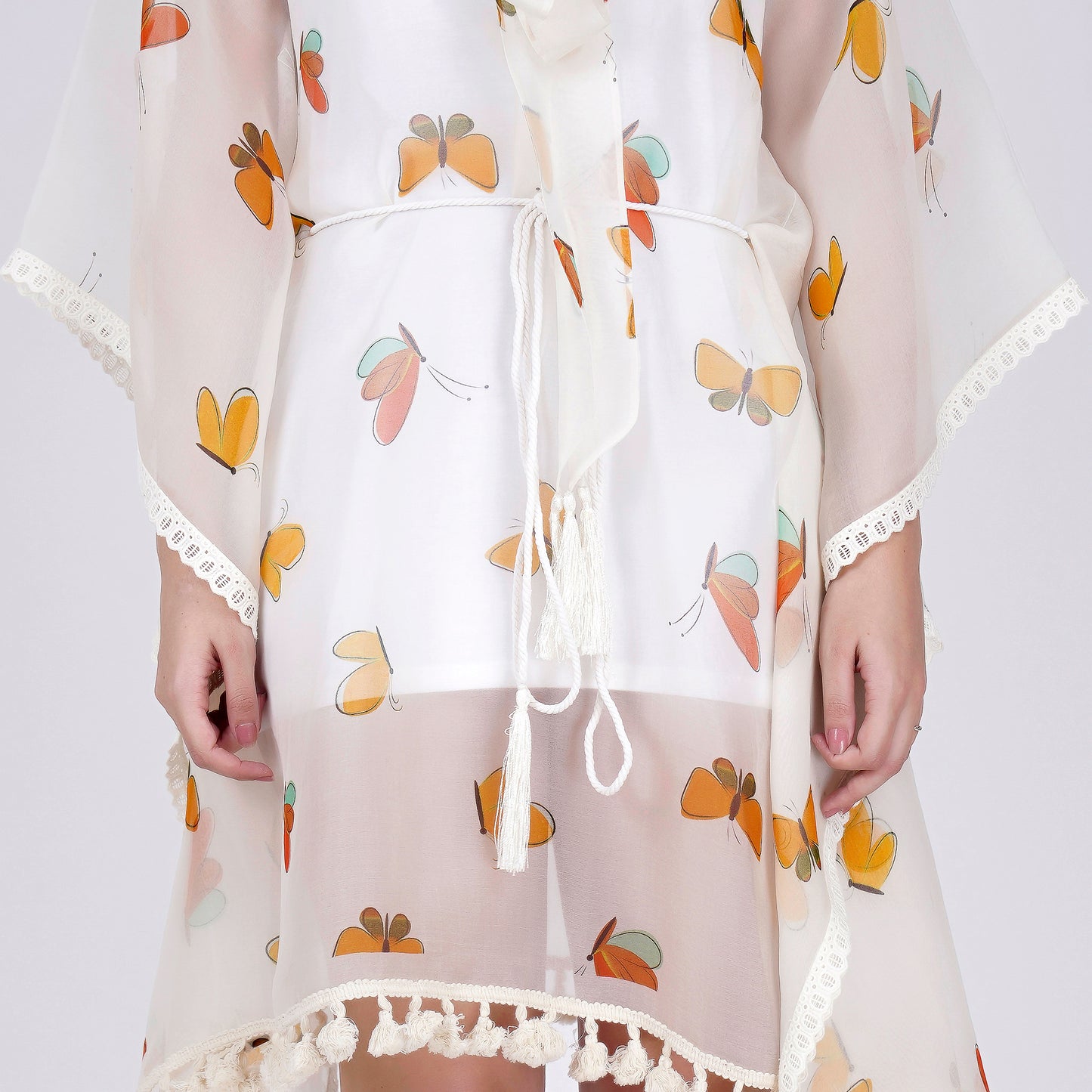 Yellow and Green Butterfly Mid Length Kaftan