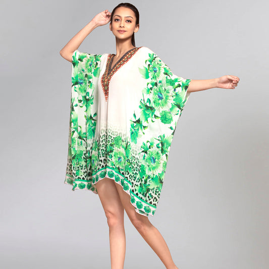 Green Floral Mid Length Kaftan