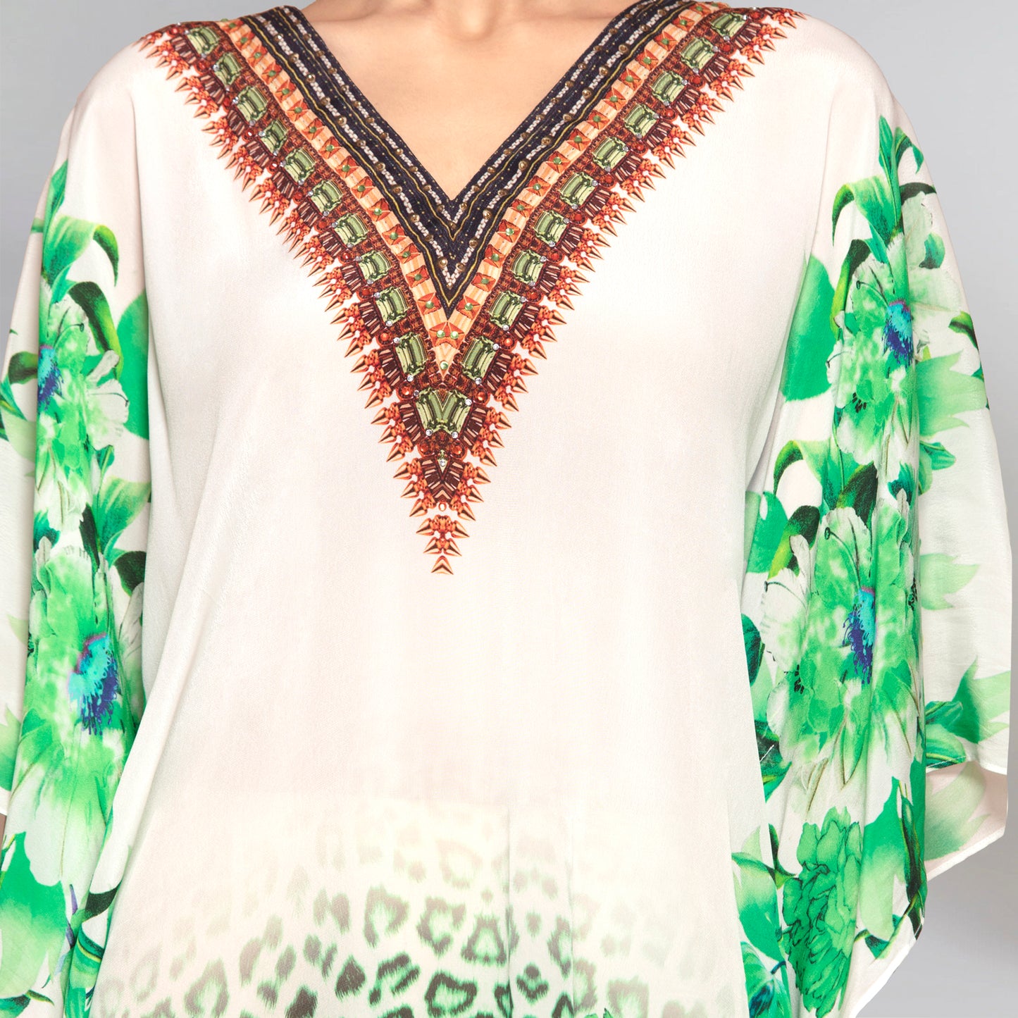 Green Floral Mid Length Kaftan