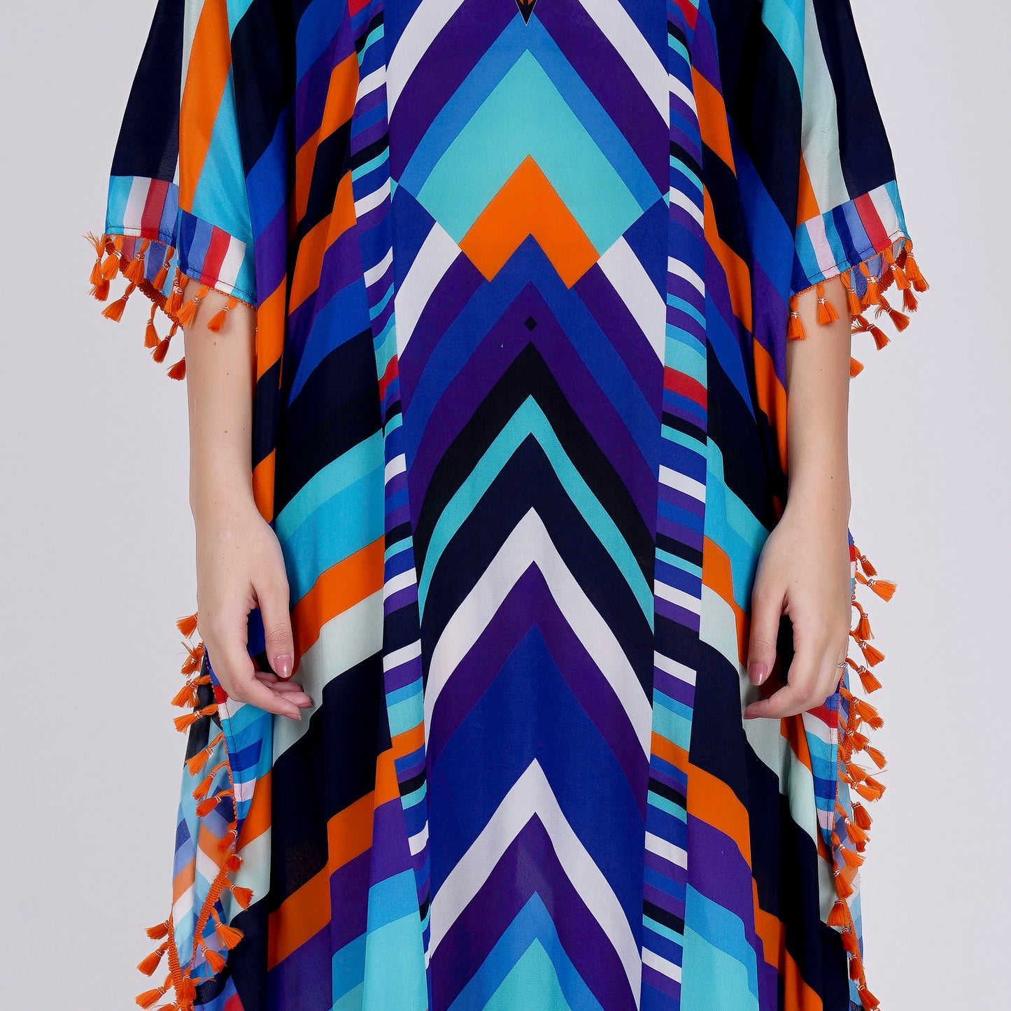 Blue and Orange Striped Mid Length Kaftan