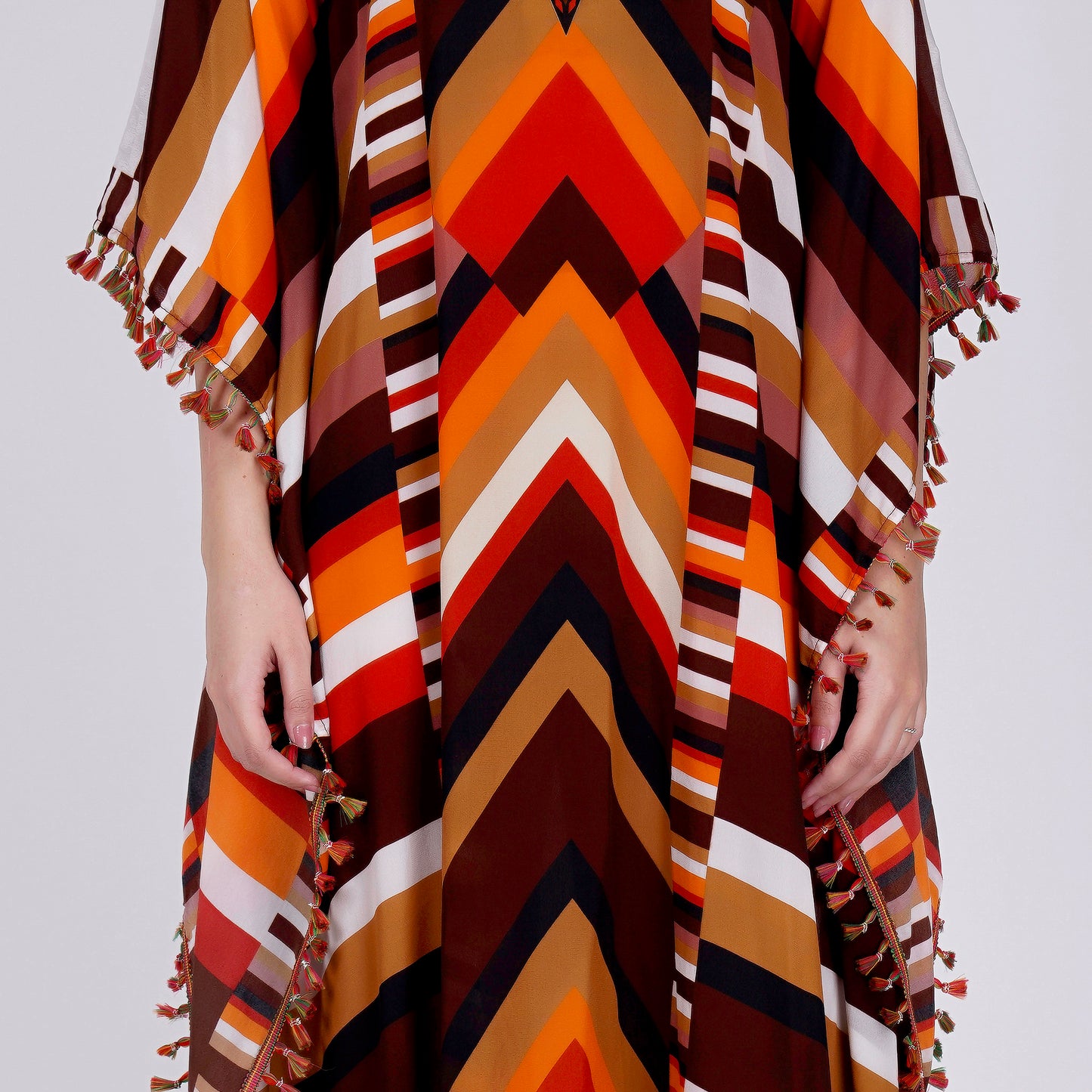 Brown and Orange Striped Mid Length Kaftan