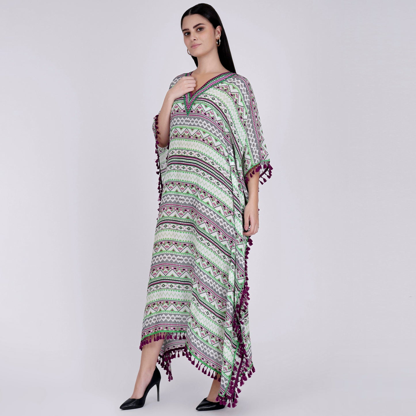 Lime Green Aztec Mid Length Kaftan