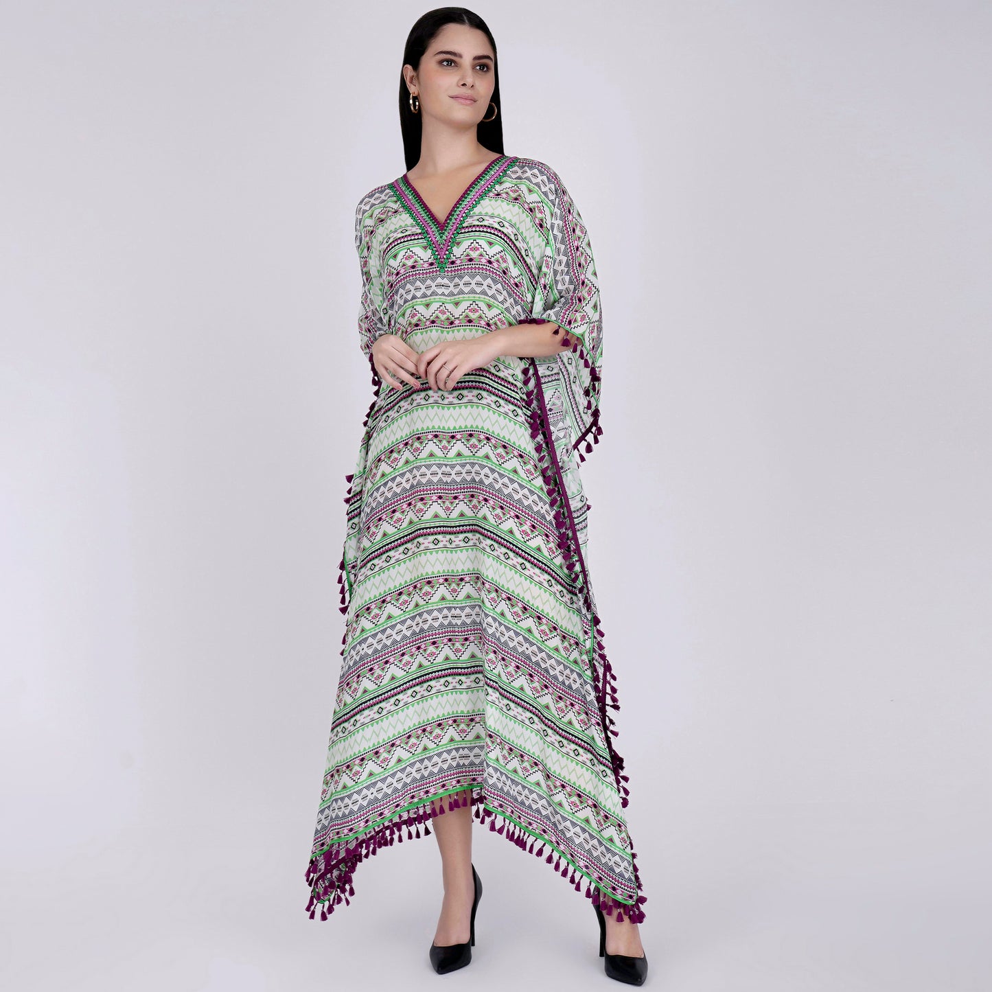 Lime Green Aztec Mid Length Kaftan