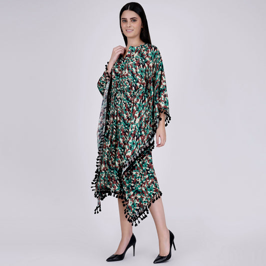 Green Camouflage Mid Length Kaftan