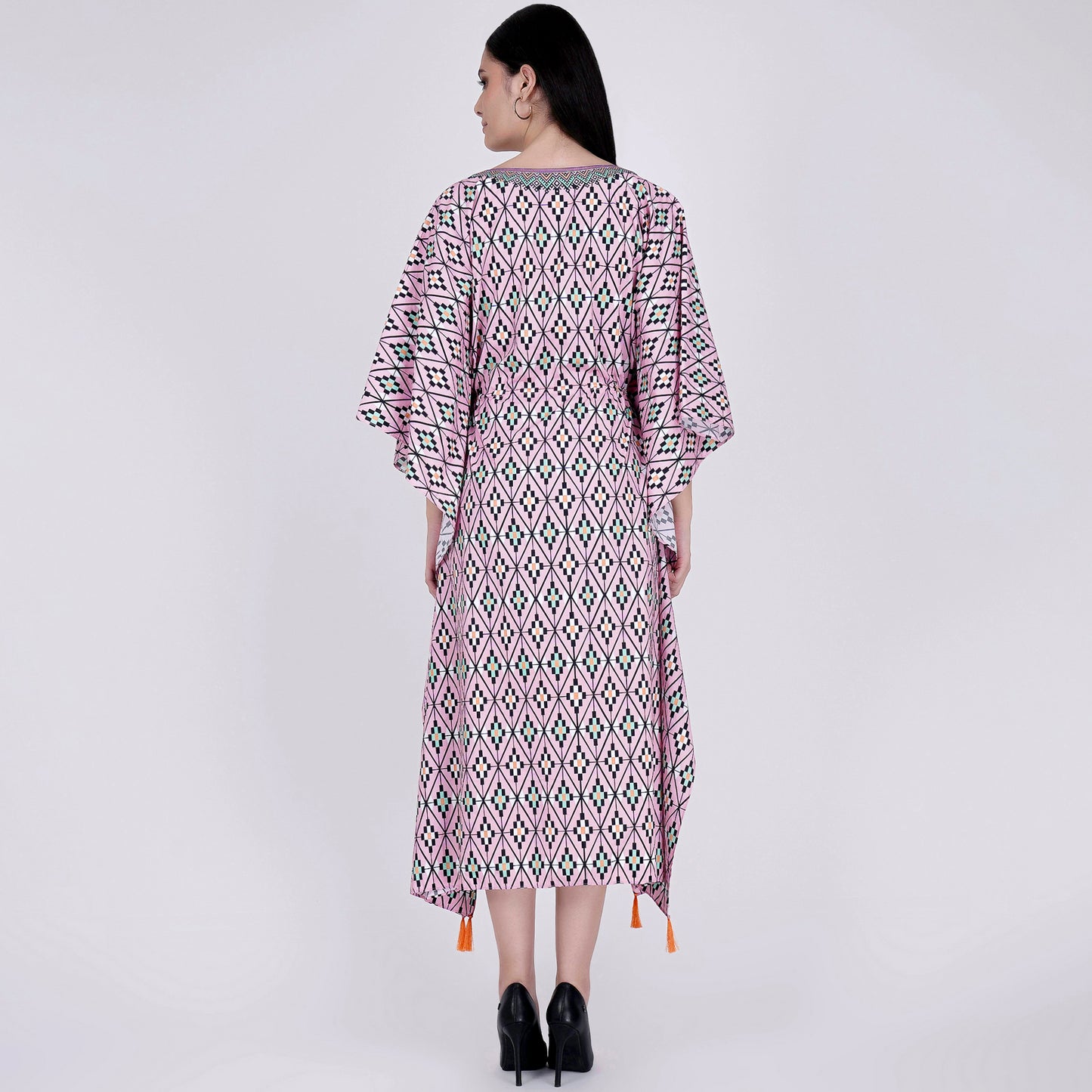 Candy Pink Moroccan Print Mid Length Kaftan