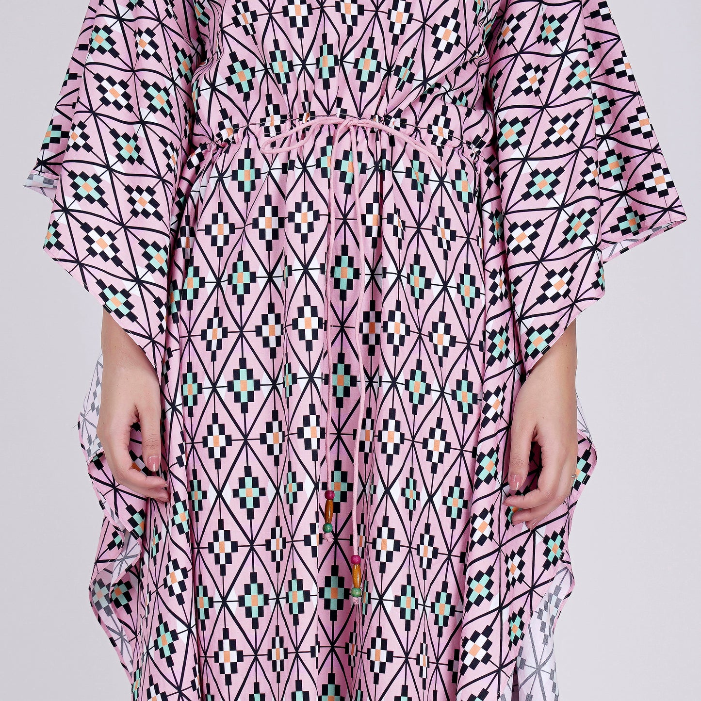 Candy Pink Moroccan Print Mid Length Kaftan