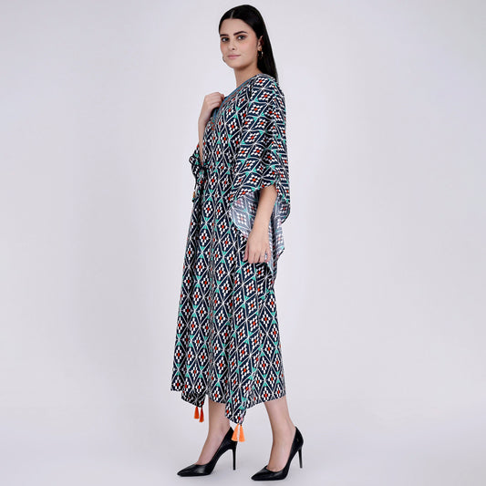 Charcoal Moroccan Print Mid Length Kaftan
