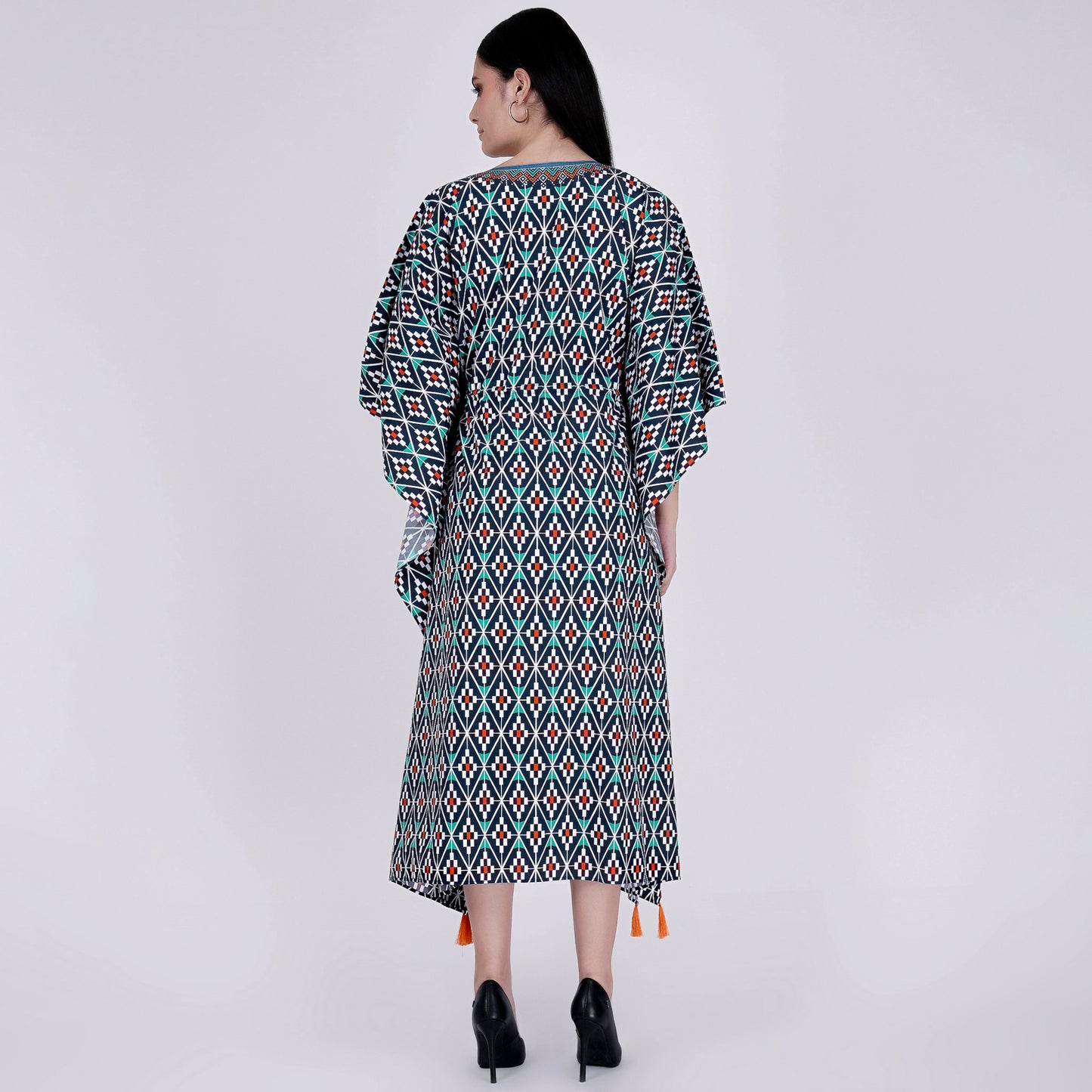 Charcoal Moroccan Print Mid Length Kaftan