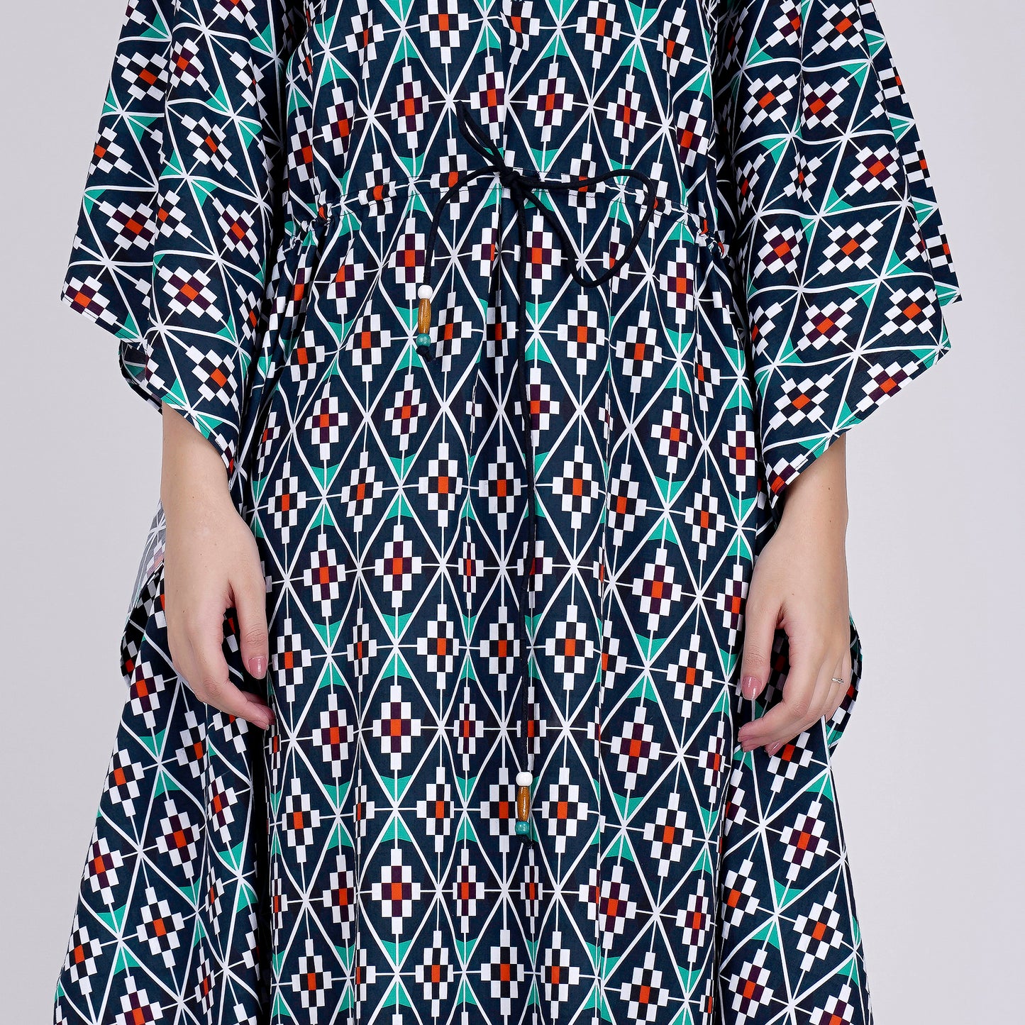 Charcoal Moroccan Print Mid Length Kaftan