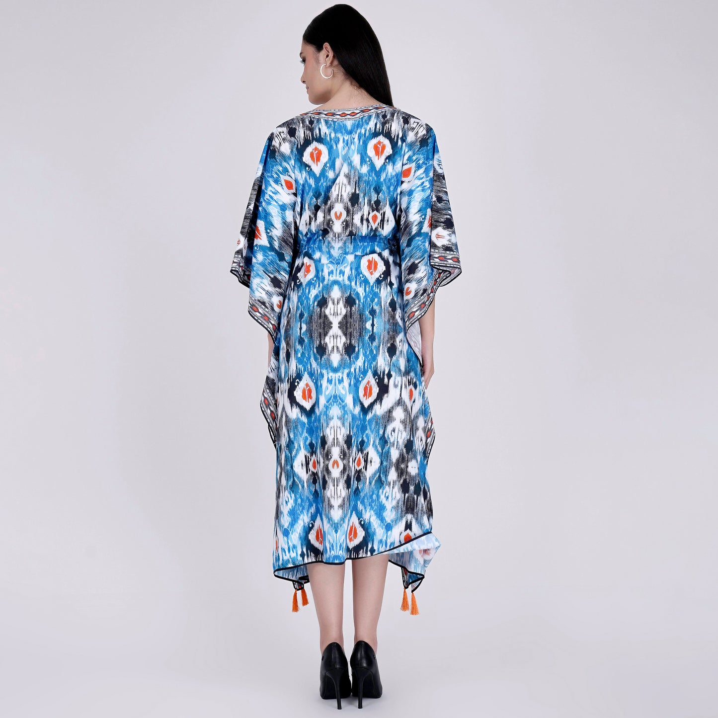Blue Ikat Print Mid Length Kaftan